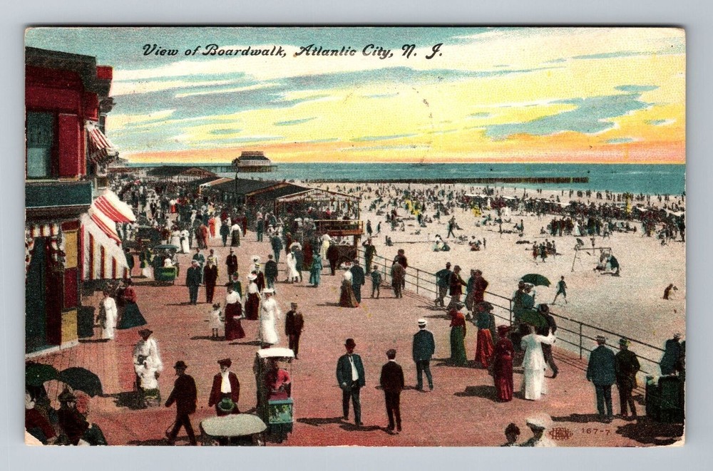 Atlantic City NJ-New Jersey, View Busy Boardwalk, c1909, Vintage Postcard