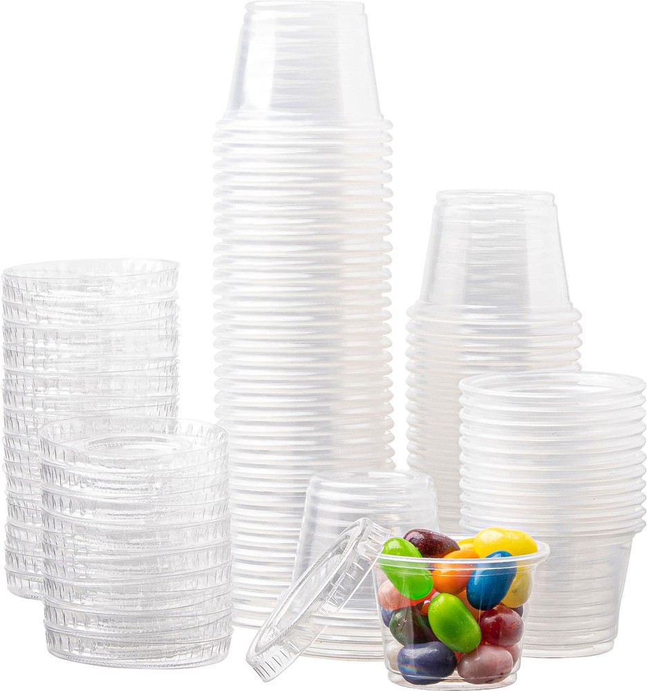 Plastic Portion Cups with Lids, Condiment Cup, Jello Shot, Souffle Portion, S...