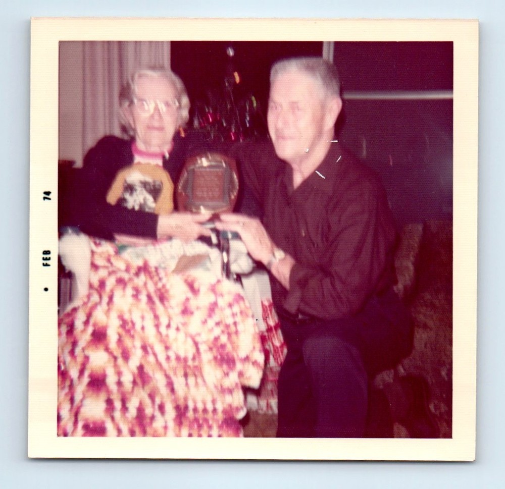 Old Vintage Square Color Photo MAN WOMAN COUPLE 50TH WEDDING ANNIVERSARY
