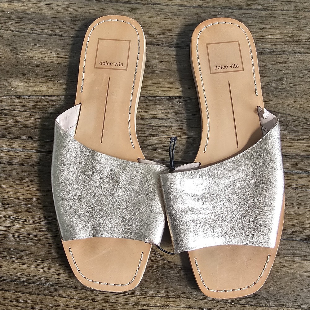 Dolce Vita Cato Rose Gold Leather Slide Sandals Women Size 6.5