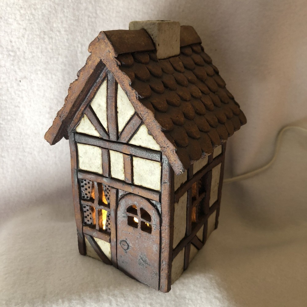 Carla Jimison Night Light Tea Lite Fairy House Stone Ware Rustic Finish Vintage