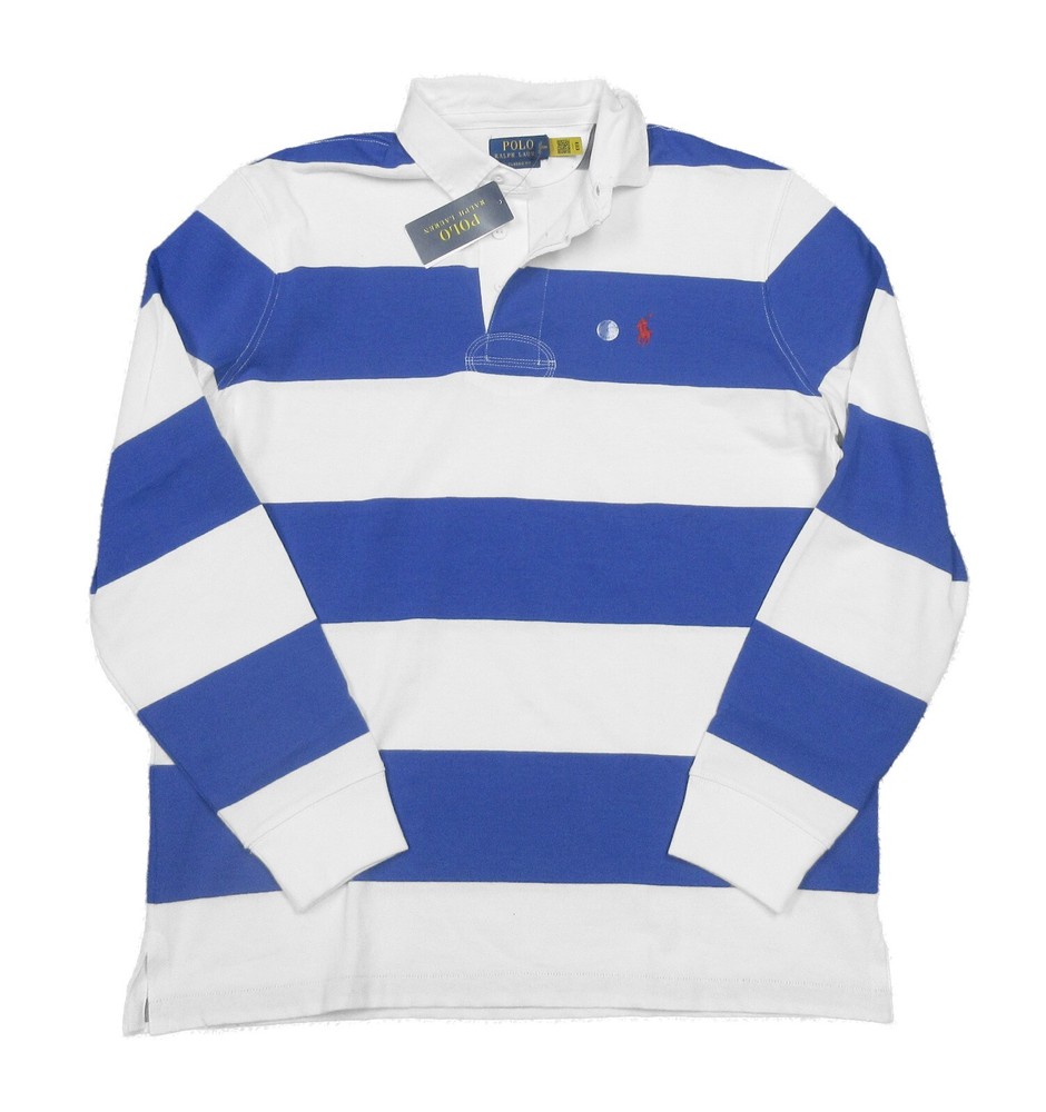 Polo Ralph Lauren Men's Blue/White Stripe Classic Fit Rugby Polo Shirt