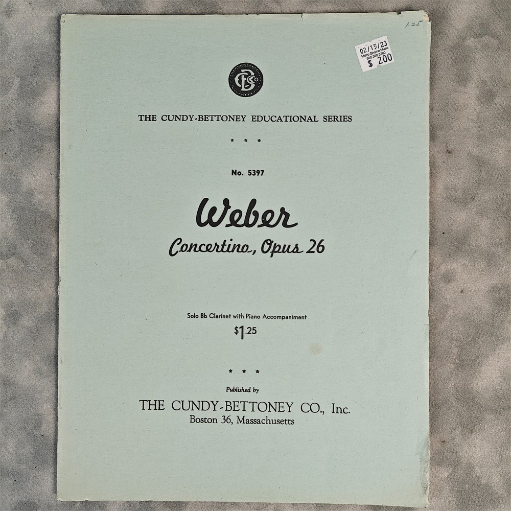 c1940s Weber Concertino Op 26 Clarinet & Piano Cundy-Bettoney Sheet Music for Bb