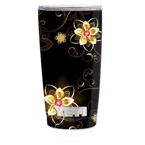 Skin Decal for Yeti 20 oz Rambler Tumbler Cup / glowing flowers abstract