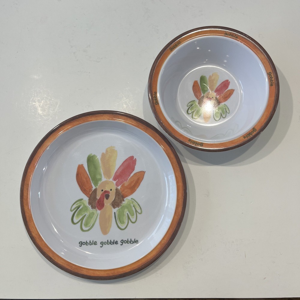 Pottery Barn Kids Thanksgiving Melamine Gobble Plate and Bowl Set