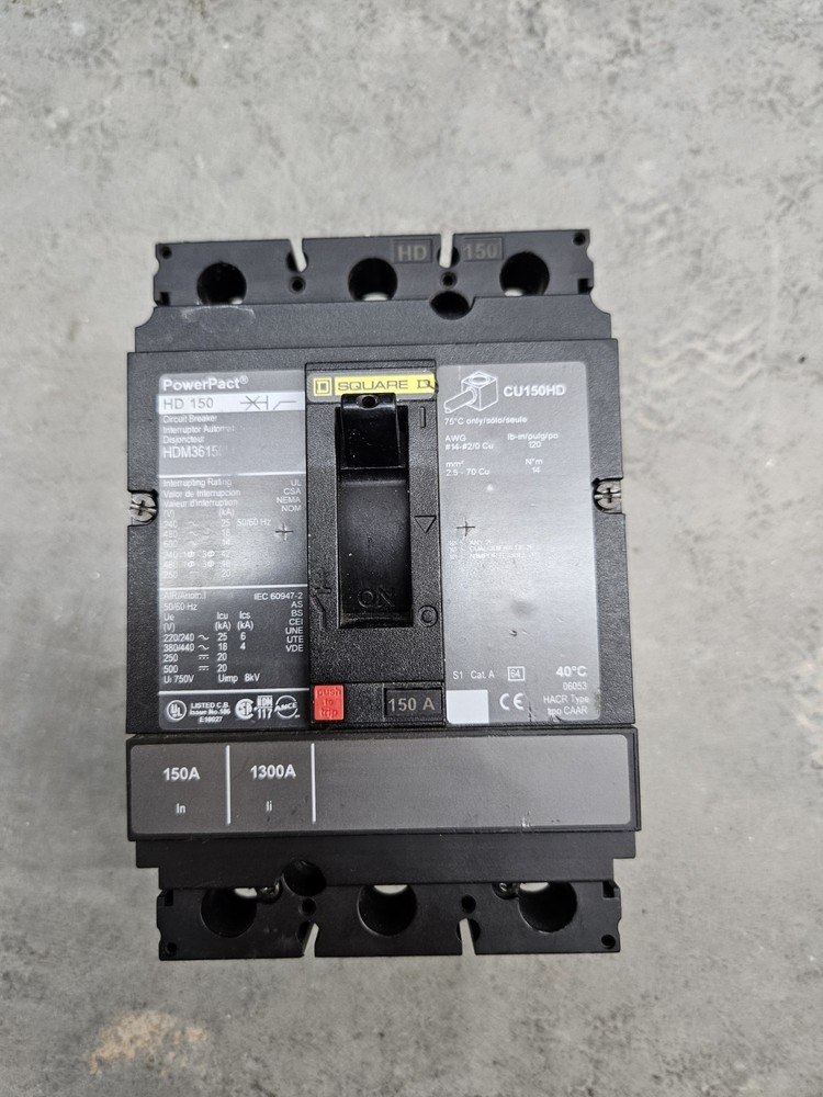 Square D HD 150 HDL36150 3 Pole 150 Amp 600V PowerPact Circuit Breaker