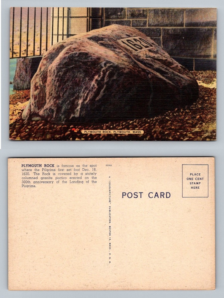 Plymouth, MA-Massachusetts, Plymouth Rock Granite Memorial 1620 Vintage Postcard