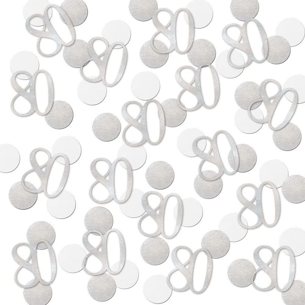 200 PCS Silver Glitter 80th Birthday Anniversary Number 80 Table Confetti