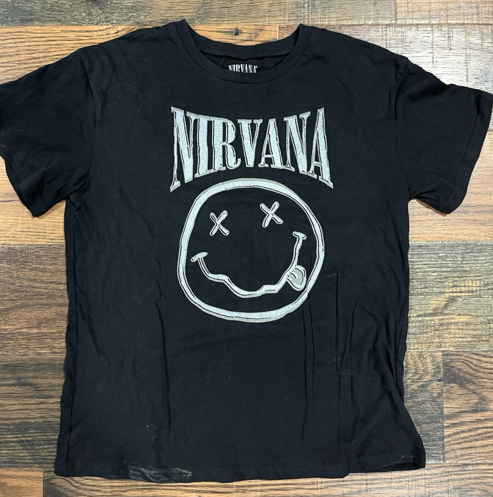 Nirvana Smiley Face Graphic T-Shirt Size M, Casual, Grunge, Kurt Cobain