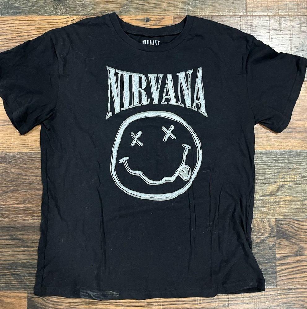 Nirvana Smiley Face Graphic T-Shirt Size M, Casual, Grunge, Kurt Cobain