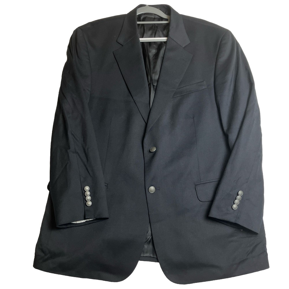Stafford Blazer Mens 44R Suit Jacket Black Wool 2 Button Single Breasted Jacket