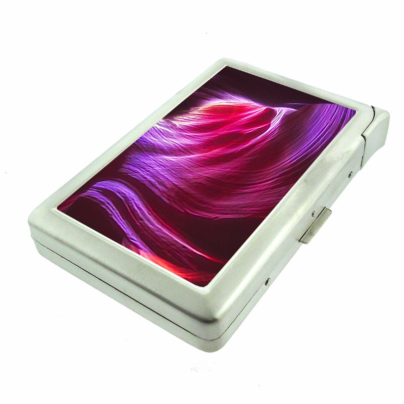 Abstract Background Em8 Cigarette Case with Built in Lighter Metal Wallet