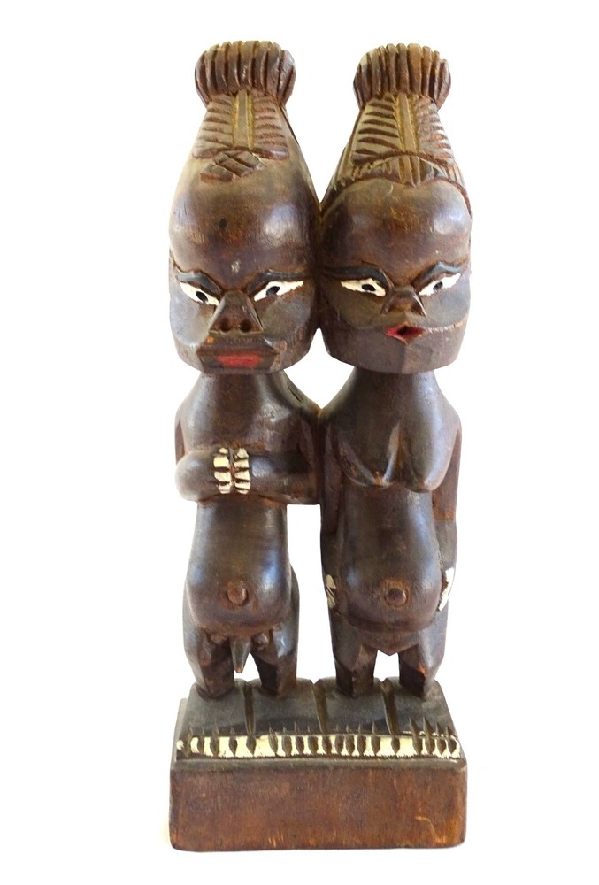 Filipino Wooden Male Female Cultural Tribal Statue Hand Carved Vintage