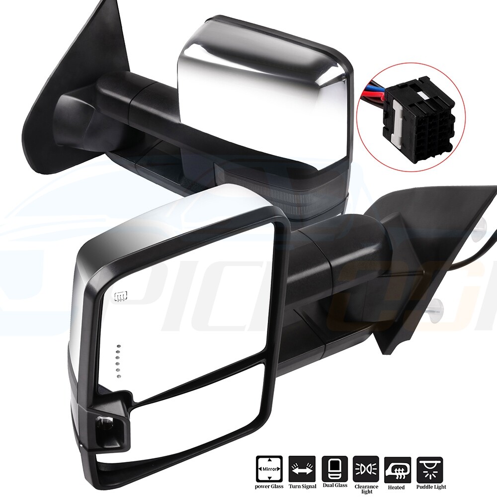 Pair For Silverado Sierra Chrome Power Heated Signal Puddle Light Mirrors