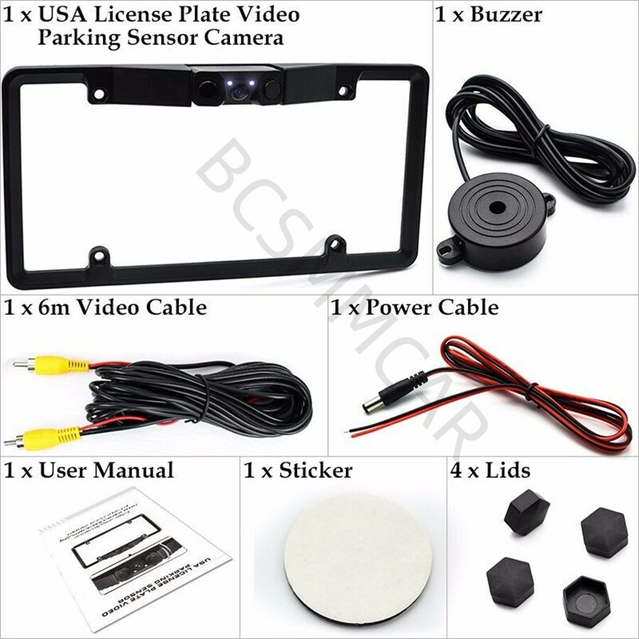 Rear View Reverse Backup Camera with 2LED License Plate Frame and Parking Sensor Radar