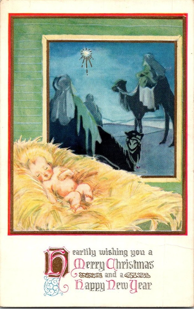 Vintage Christmas Postcard Nativity Baby Jesus Magi Star Bethlehem 1910s