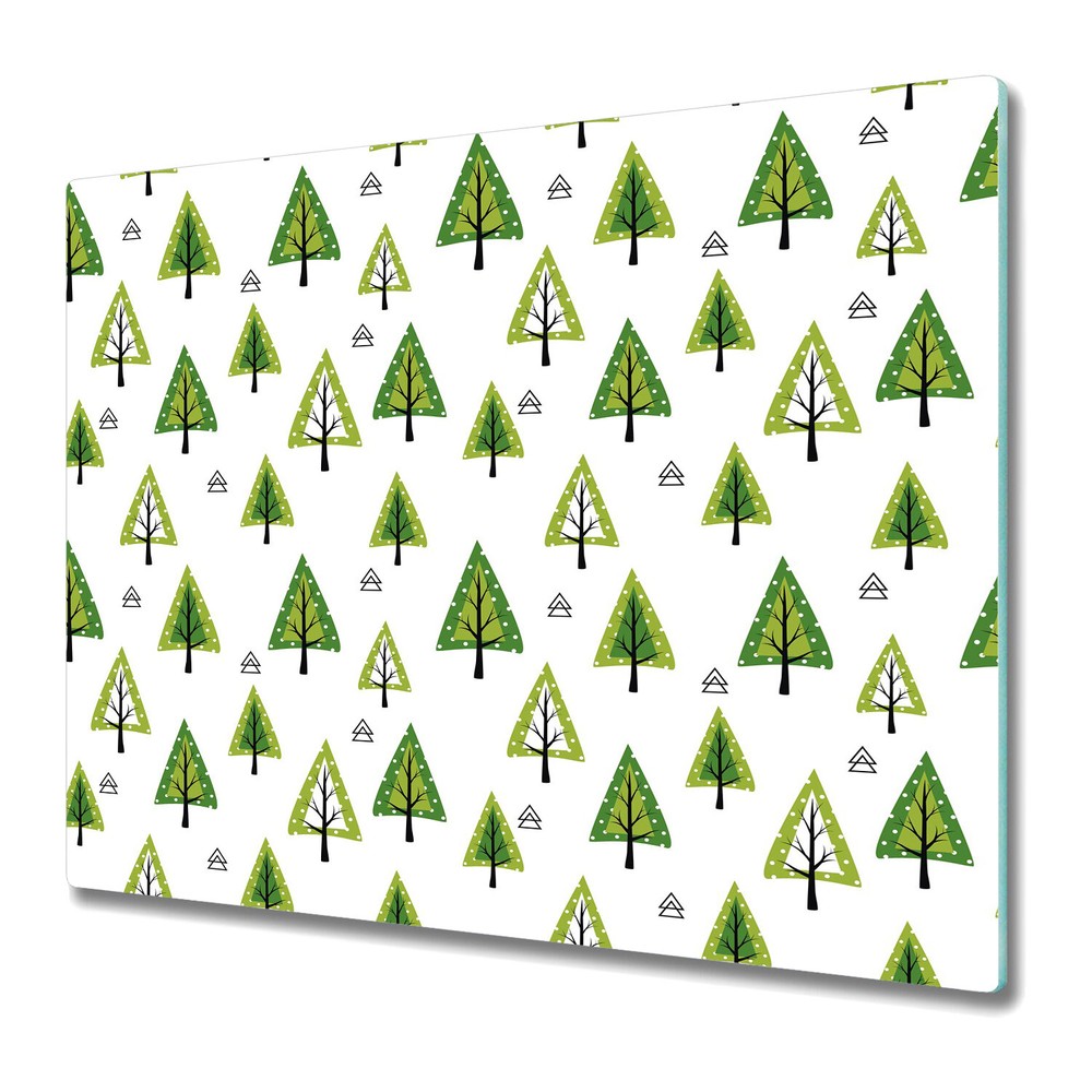 Glass Induction Ceramic Hob Cover Geometric Cartoon Trees Minimalistic 60x52