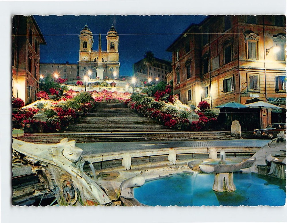 Postcard Trinità dei Monti Roma di Notte Rome Italy