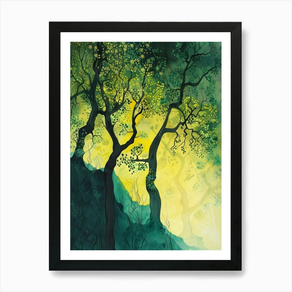 Framed Trees At Sunset Art Print Wall Decor Canvas Poster Picture  