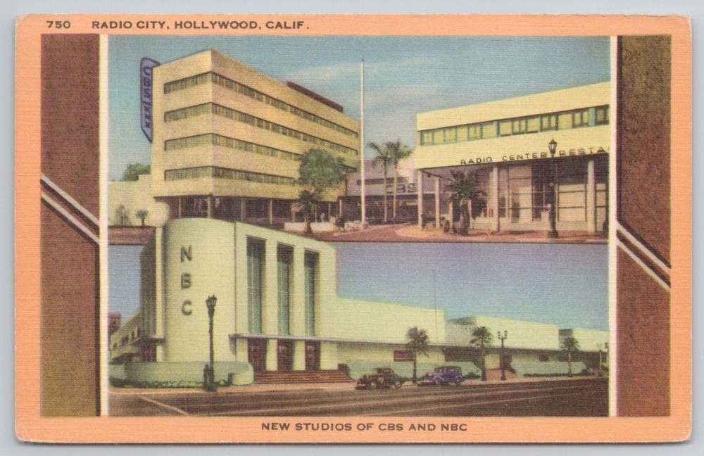 Vintage Linen Postcard Radio City Hollywood California CBS NBC Studios