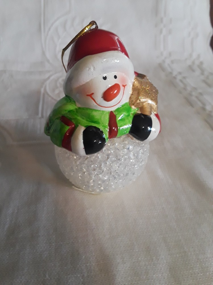 LED Color Changing Snowman Christmas Decor Battery Operated Ceramic/ Acrylic