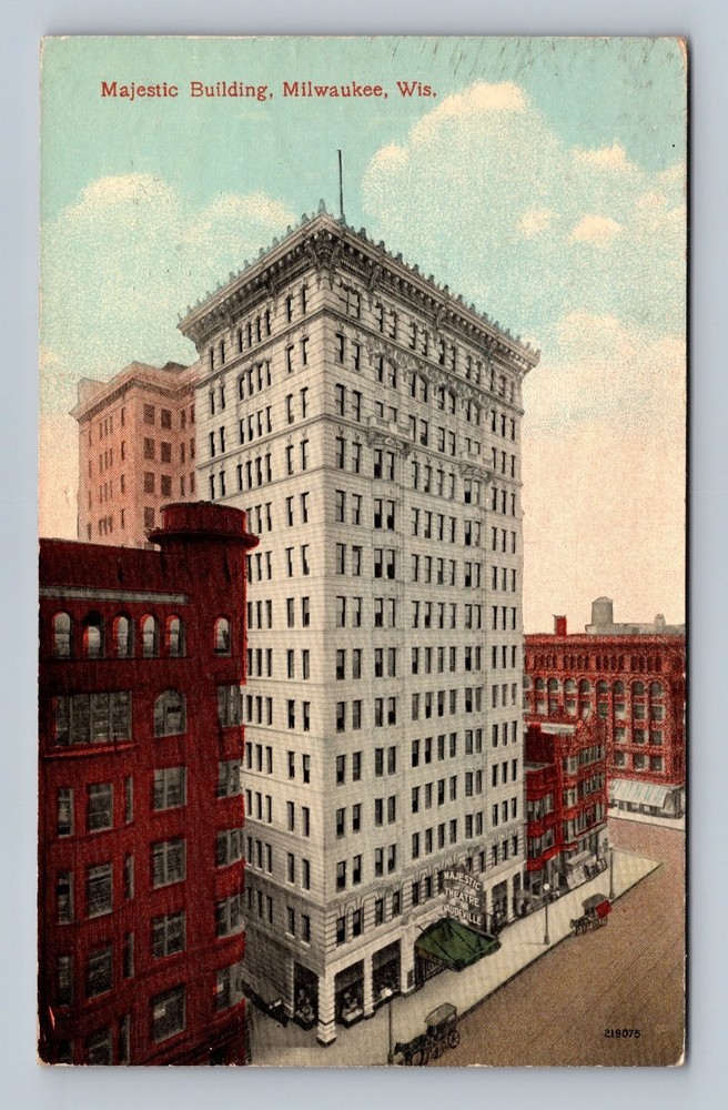 Vintage Majestic Building Milwaukee WI Linen Postcard 1915 Theater