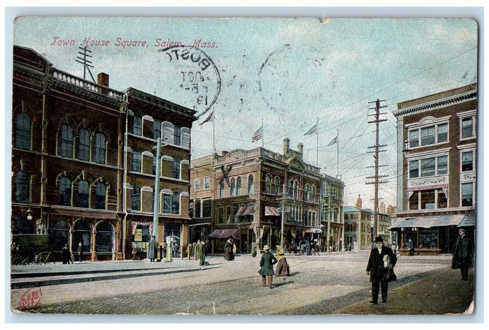 1908 Town House Square Buildings Salem Massachusetts MA Posted Vintage Postcard