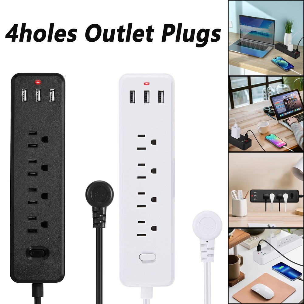 4 Outlet Wall Mountable USB Surge Protector Power Strip with USB Ports Plugs USA