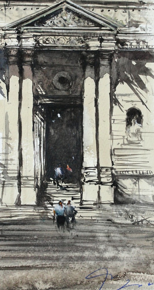 ORIGINAL PAINTING WATERCOLOR ITALY CITY SCENE ROME ARCHITECTURE CITYSCAPE  11x6i