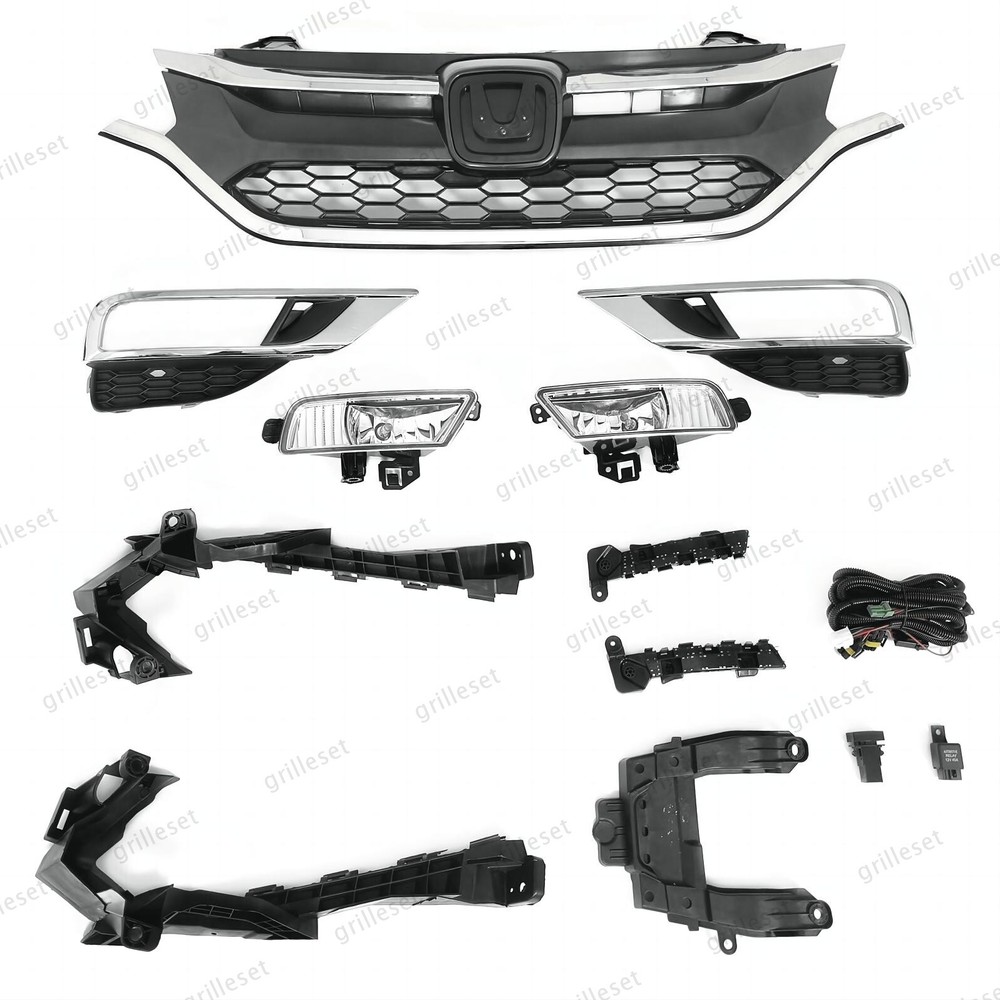 For CR-V 2015-2016 11PCS Chrome Grille, Fog Lights & Headlight Bracket Assembly