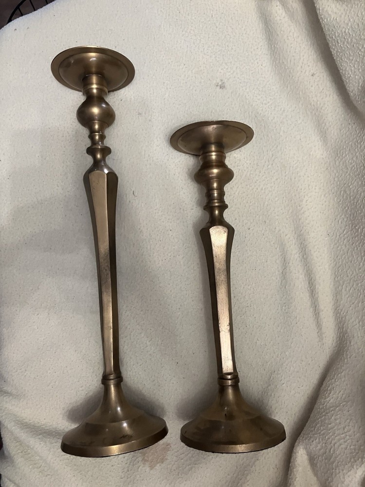 🌟 Rare Statement Piece! Vintage Solid Brass Altar Size Candlesticks (18