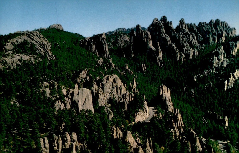 Needles Aerial View, Black Hills, South Dakota, cathedral spires, Postcard