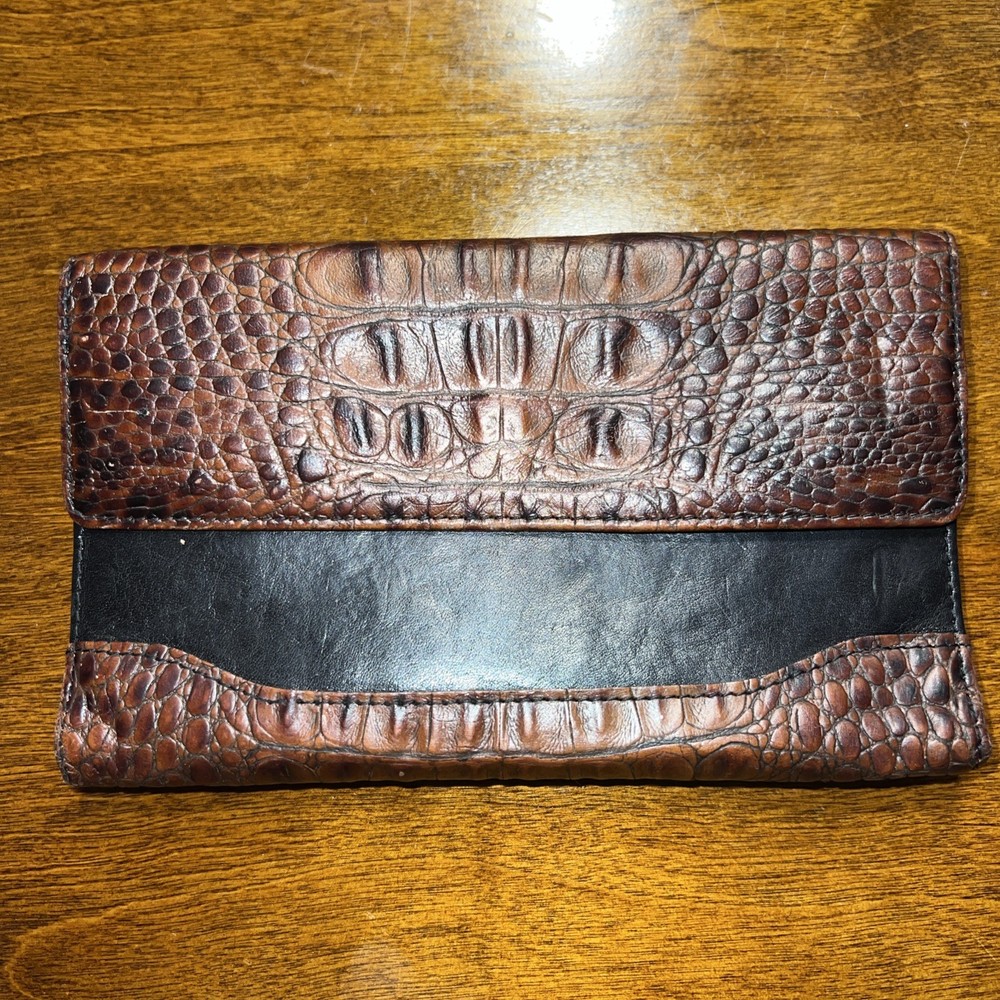 BRAHMIN | Tuscan Checkbook Clutch |  Brown/Black Croc Texture Vintage Wallet