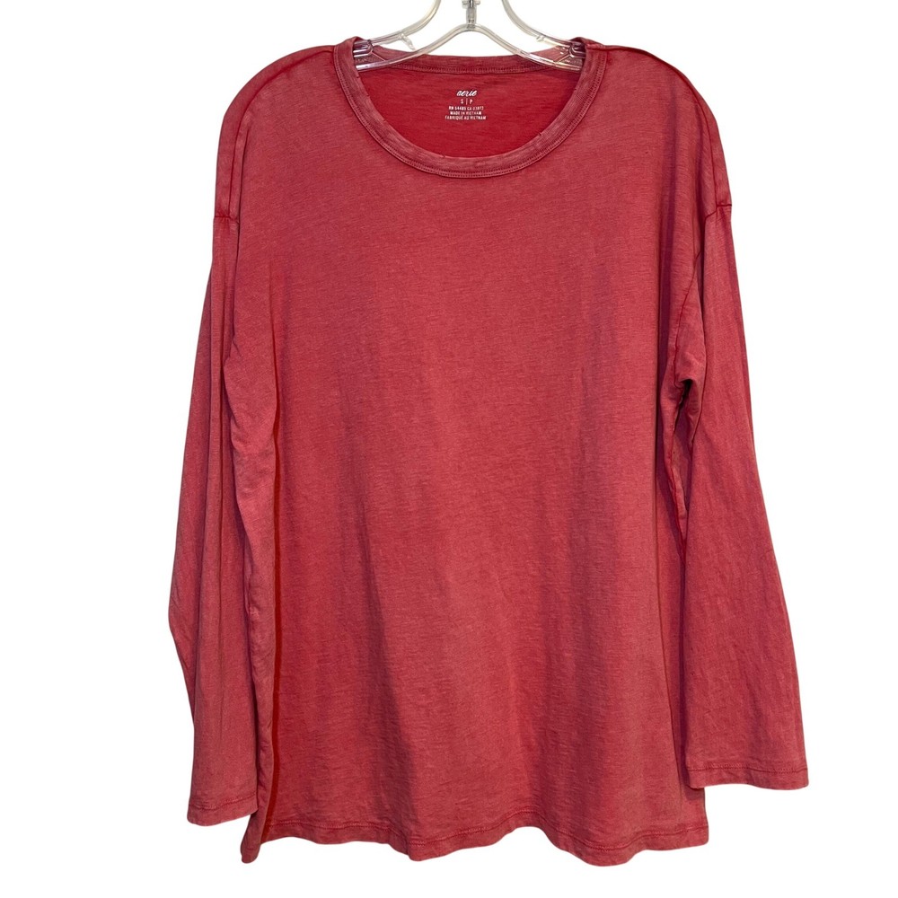 Aerie Shirt Long Sleeve Tee Pink Distressed Oversized Small Comfort Soft