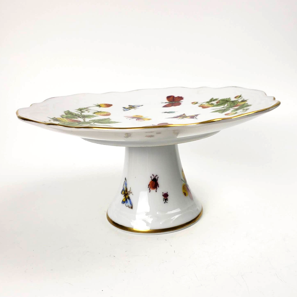 Vintage Butterfly & Fruit Ceramic Gilt Transferware Medium Cake Stand Compote 4
