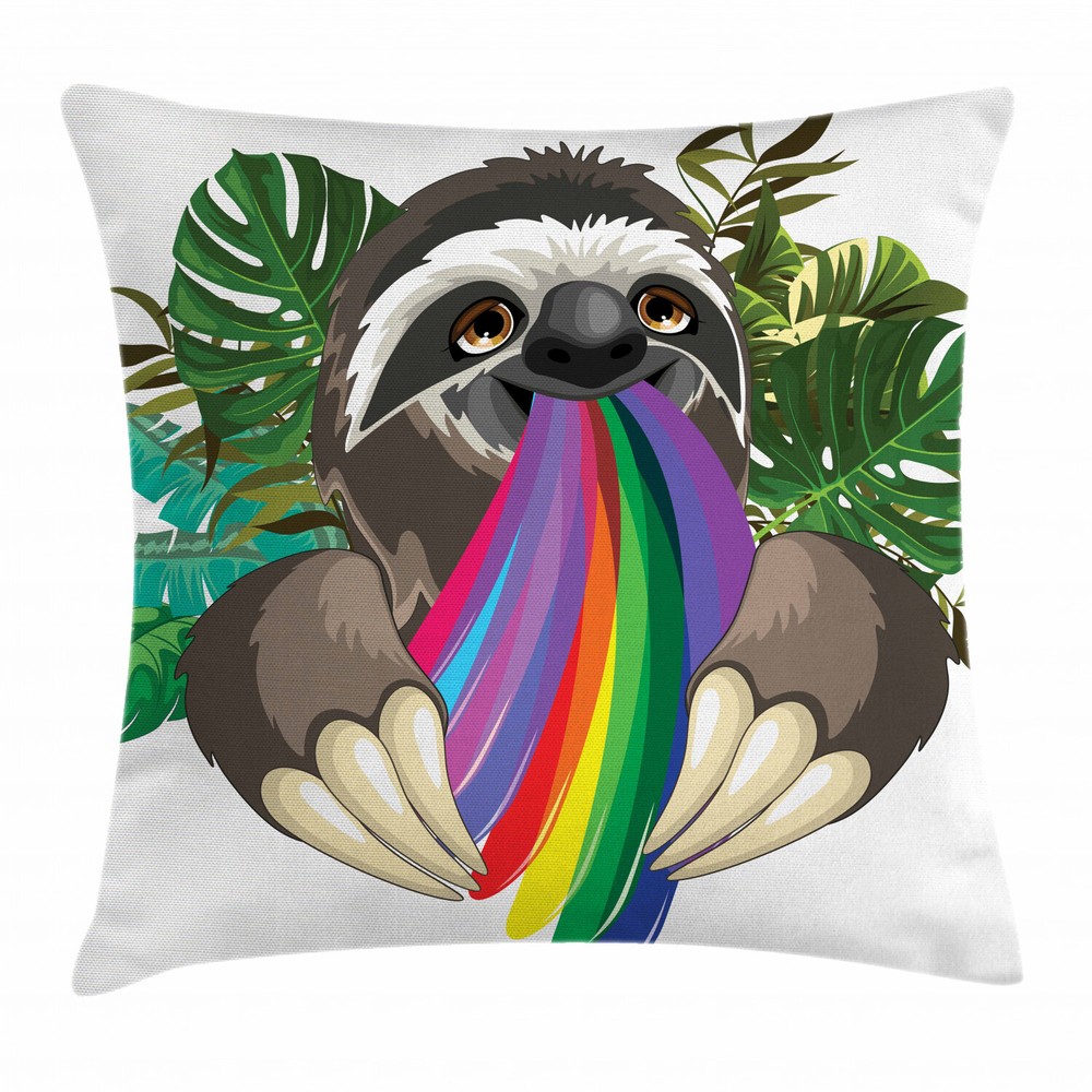 Sloth Square Jungle Animal Throw Pillow Cover 20 Inches Cozy Design