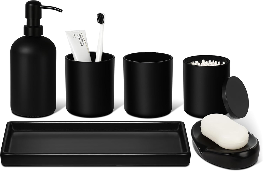 6PCS Matte Black Bathroom Accessories Set - Complete Modern Kit