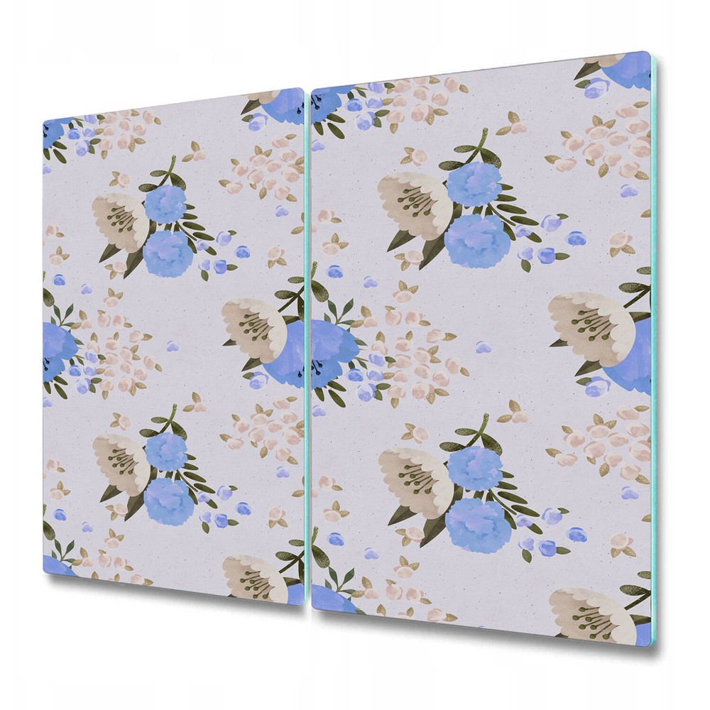 Glass Kitchen Chopping Cutting Board Blue Flowers poppies Vintage poppy Floral