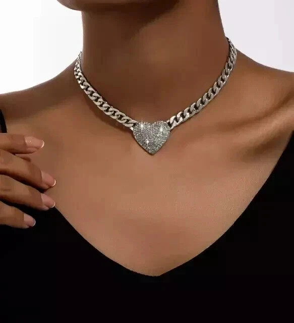15CTRound Lab-Created Diamond Tennis Heart Cuban Necklace 14K Wh Gold Plated 18”