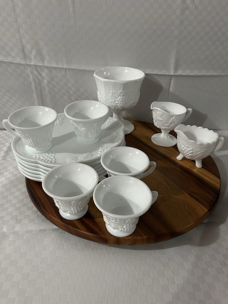 Vintage milk white glass set for elegant table settings  