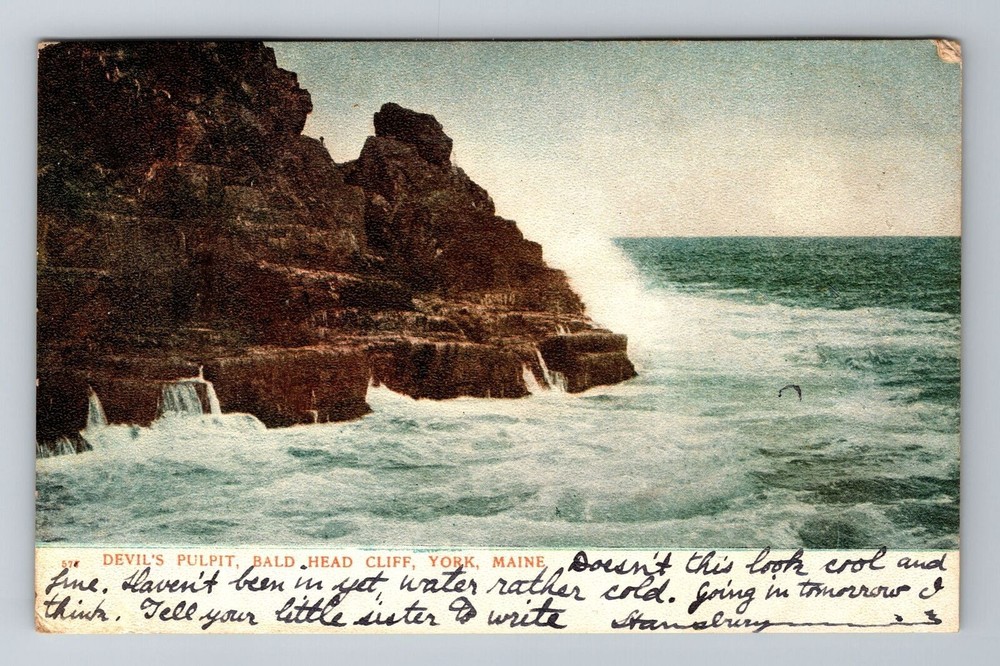 York ME-Maine, Devil's Pulpit, Bald Head Cliff, Antique, Vintage c1906 Postcard