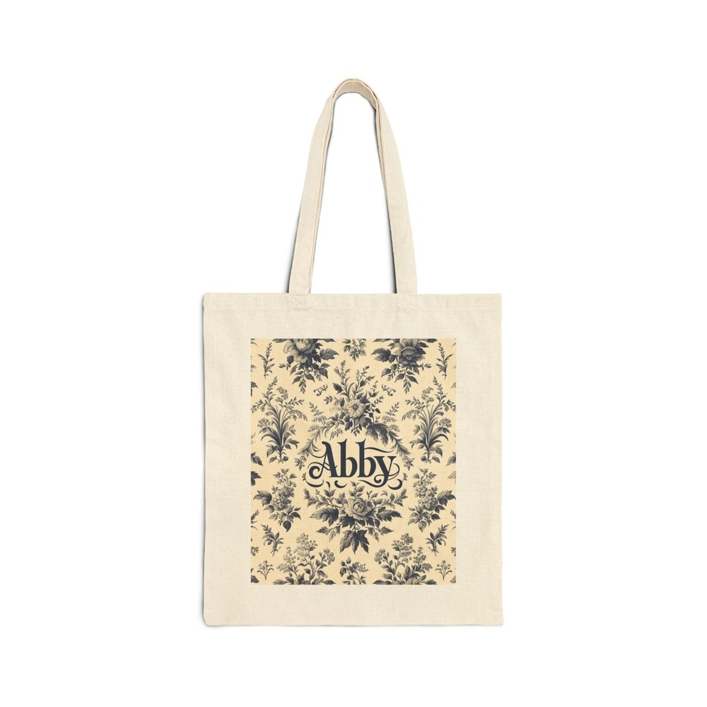 Cotton Canvas Tote Bag Personalized ABBY Toile Print Design 2, Gift
