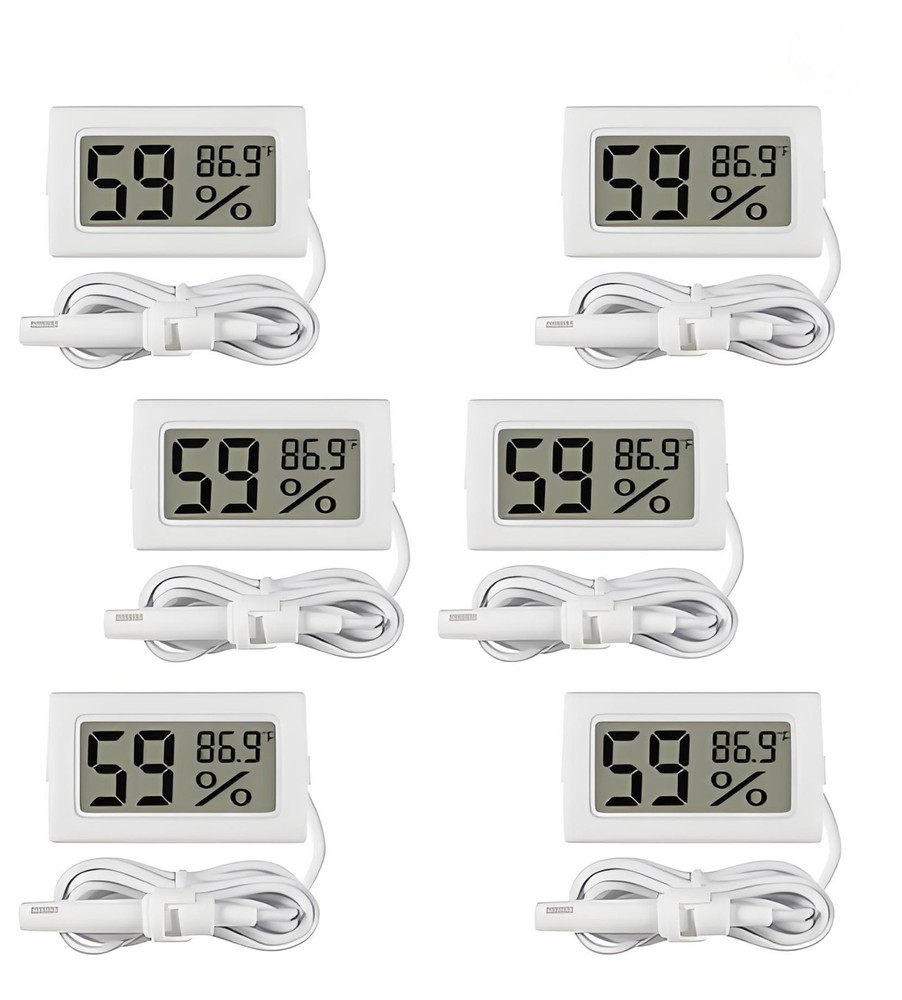 6 PACK Digital Thermometer/Hygrometer Set with Probe for Reptile Plant Pet Humid