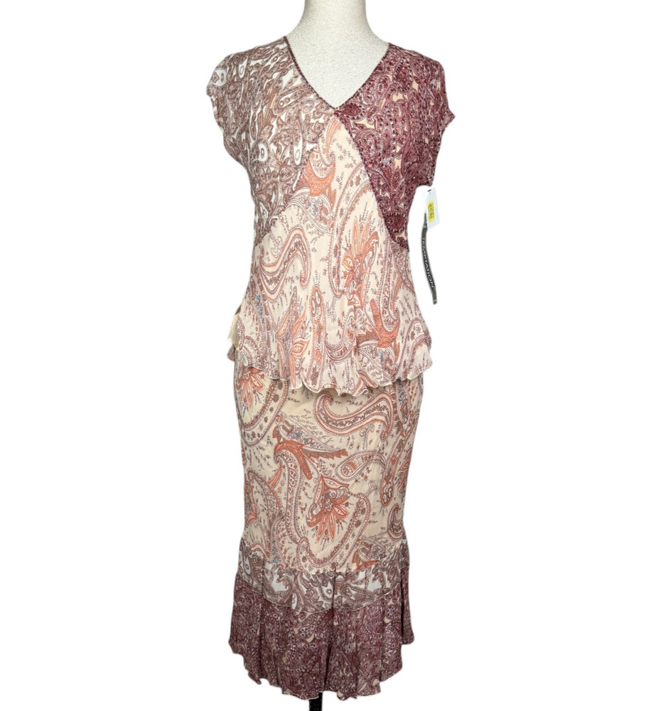 Vtg Y2K Temptation Midi Skirt Set Womens L Paisley Beaded Fairy Boho Cottage NEW
