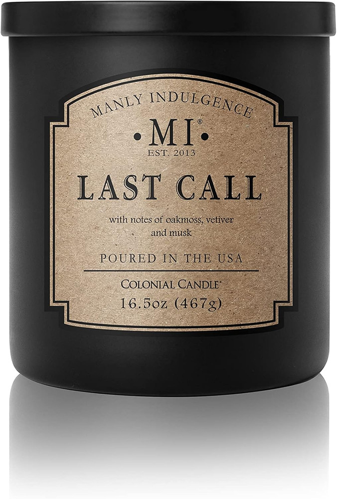Manly Indulgence Last Call Scented Jar Candle, Cotton Wick, Premium Soy Blend Wh