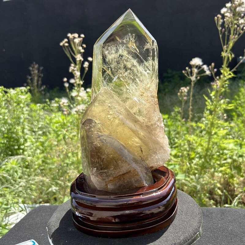 9.63LB Natural Smoky Citrine Quartz Obelisk Healing Wand with Stand WA168