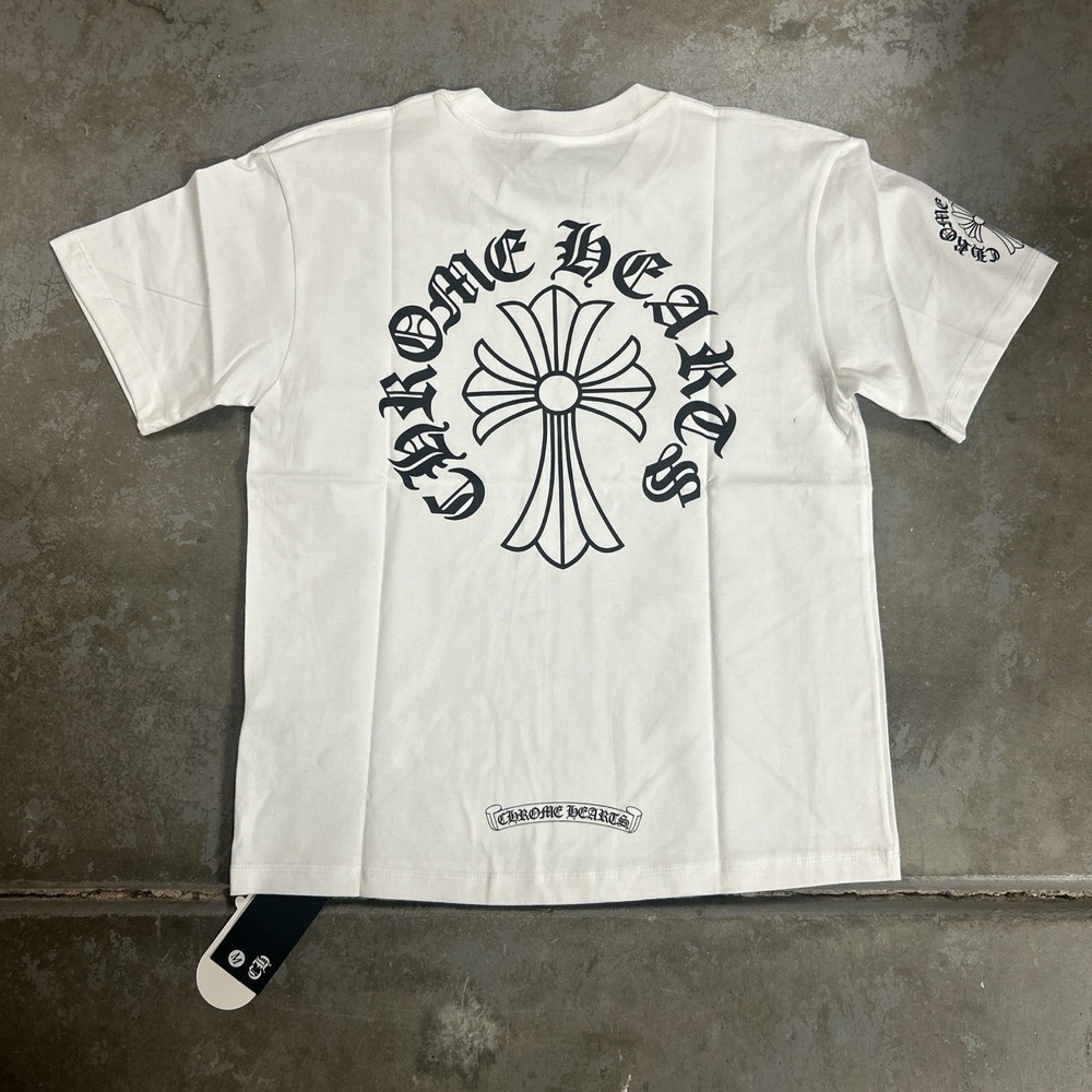 Chrome Hearts White Cross Logo Graphic Men's Cotton Short Sleeve T-Shirt