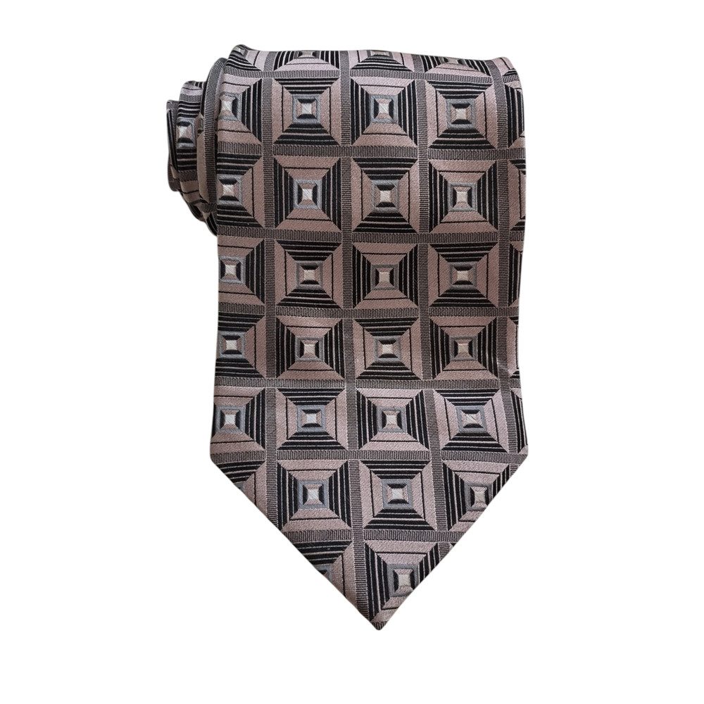 Screenplay by Martin Wong Tie Men’s 100% Silk Pink Black Geometric Handmade