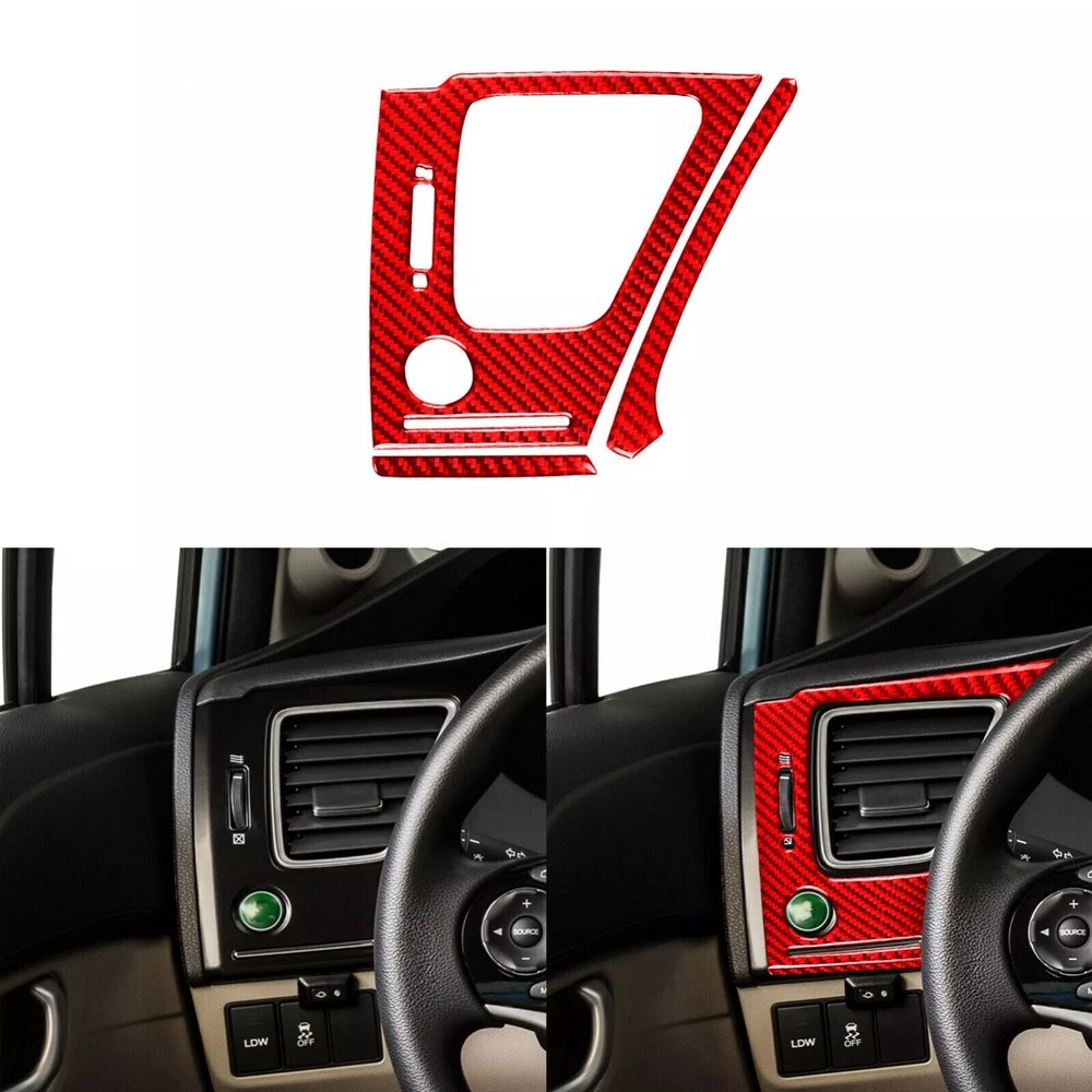 3Pcs Red Carbon Fiber Side Air Vent Outlet Panel Cover For Honda Civic 9th 13-15