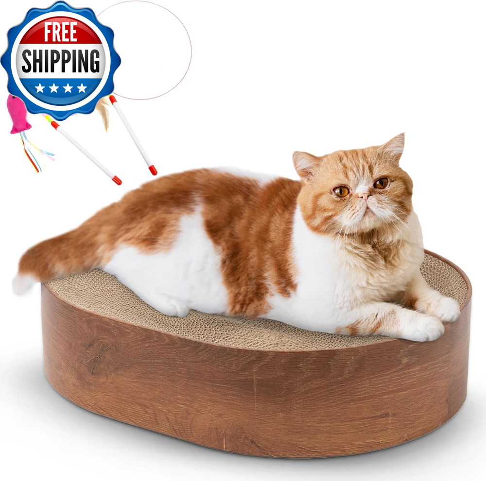 Eco-Friendly Oval Cat Scratcher Bed with Dual Recycled Cardboard Boards for Fun Play